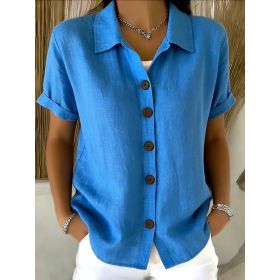 Women's Lapel-button Long-sleeve Shirt (Option: Blue-3XL)