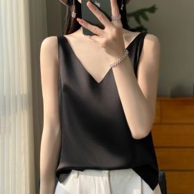Sling Vest Inner Match Satin Silky Base Loose Sleeveless Top (Option: Black-L)