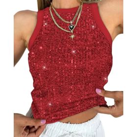 Sexy Cropped Sleeveless Sequin Leopard Print Vest (Option: Red-2XL)