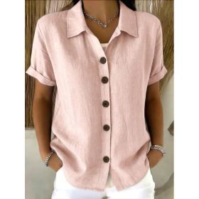 Women's Lapel-button Long-sleeve Shirt (Option: Pink-4XL)